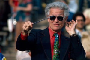 Art Barnes conducts the Stanford Marching Band.