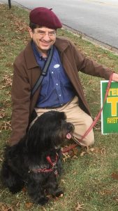 Ben Pollock and Hopper the Tibetan terrier after voting Nov. 6, 2018. Photo by Teresa Turk.