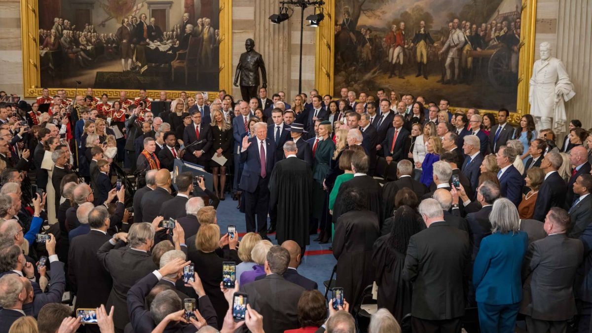 President-elect Donald Trump takes the oath of office on Monday, Jan. 20, 2025. He did not touch the Bibles held for him by his wife.