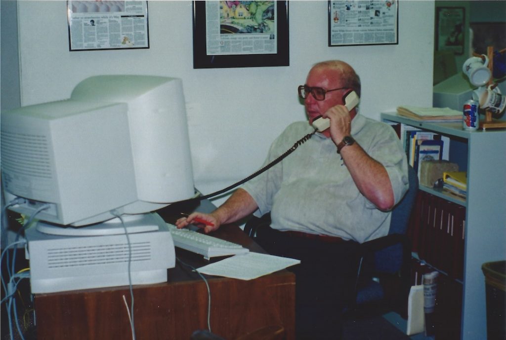 Guy Unangst, early 1998, Arkansas Democrat-Gazette newsroom, Little Rock. Photo by Sandra Wyman