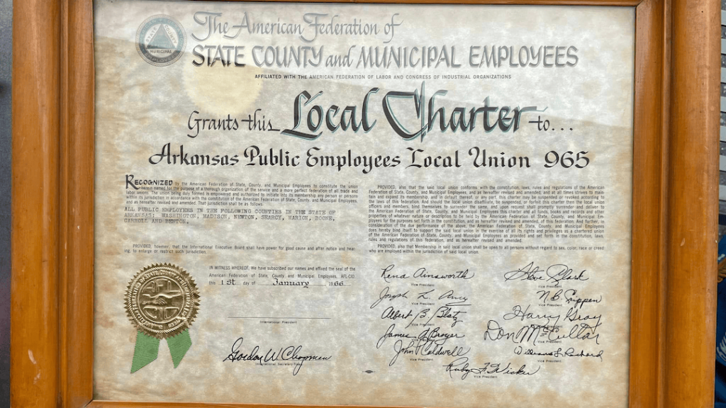 The 1966 AFSCME charter for Local 965, then the Arkansas Public Employees Union (APEU)