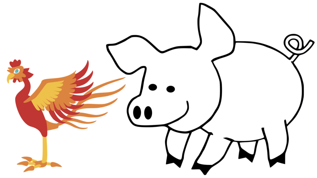 Illustration of a comical phoenix and pig